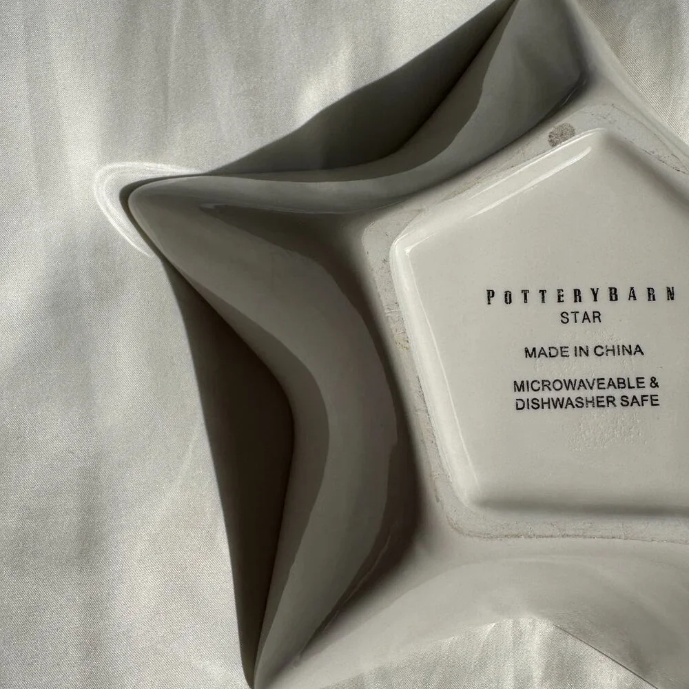 EUC, Pottery Barn Star Shape Serving Dish, Ceramic, Cream with Brown Trim, 7 in.